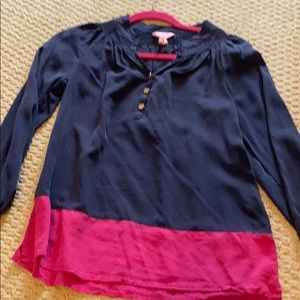 Lily Pulitzer blouse- navy and pink